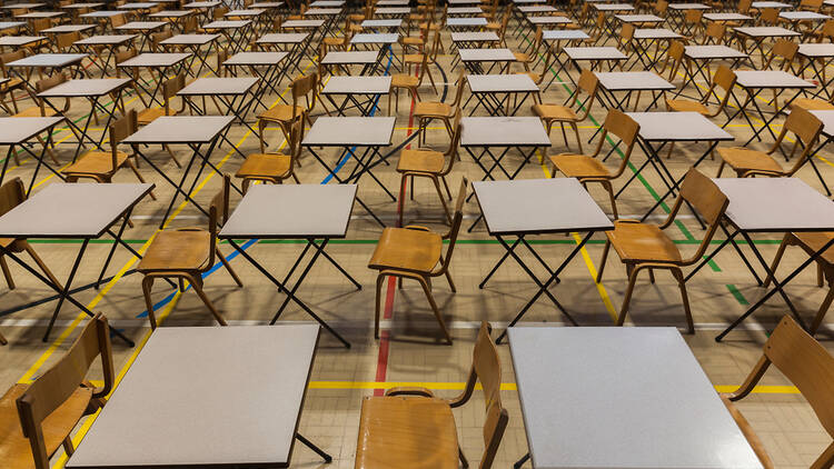 Exam tables at a UK school