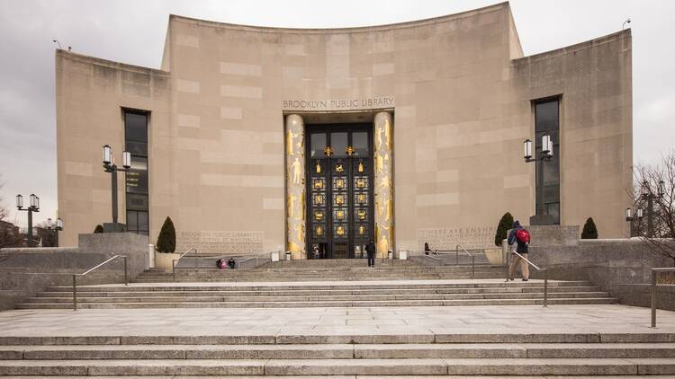 Exterior view of the central branch of the Brooklyn Public Library on Flatbush Avenue and Eastern Parkway.