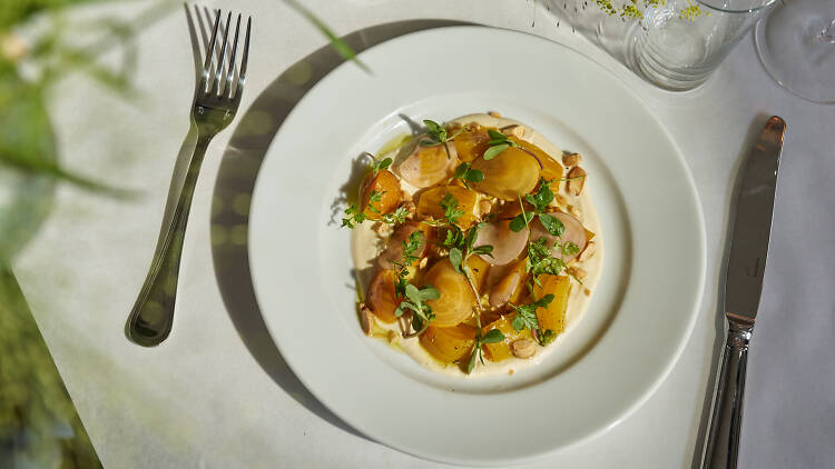 A plate of pasta on a white plate