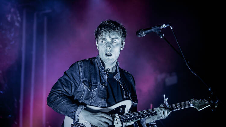 Sam Fender performing live in Manchester