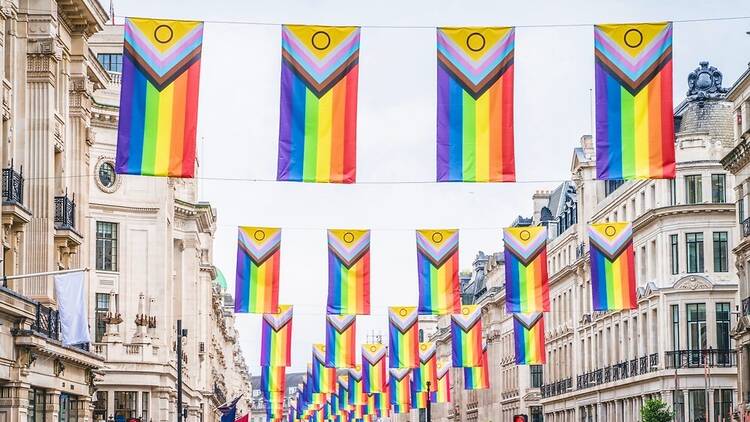 LGBTQ+ flags in London during Pride