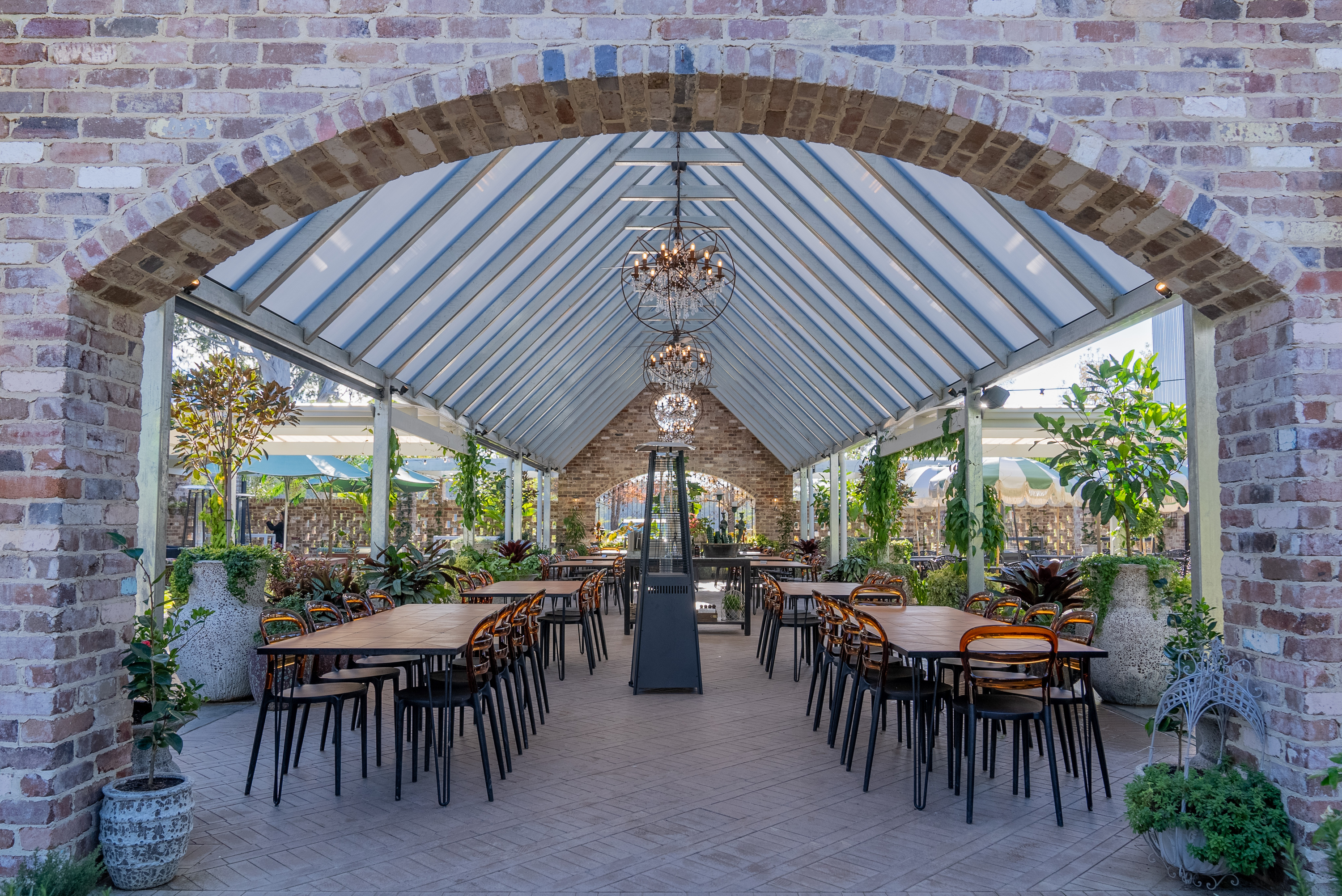 Outdoor seating at the plant nursery and restaurant