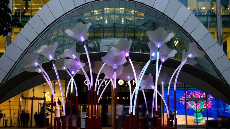 Flower trumpets art installation in the City of London