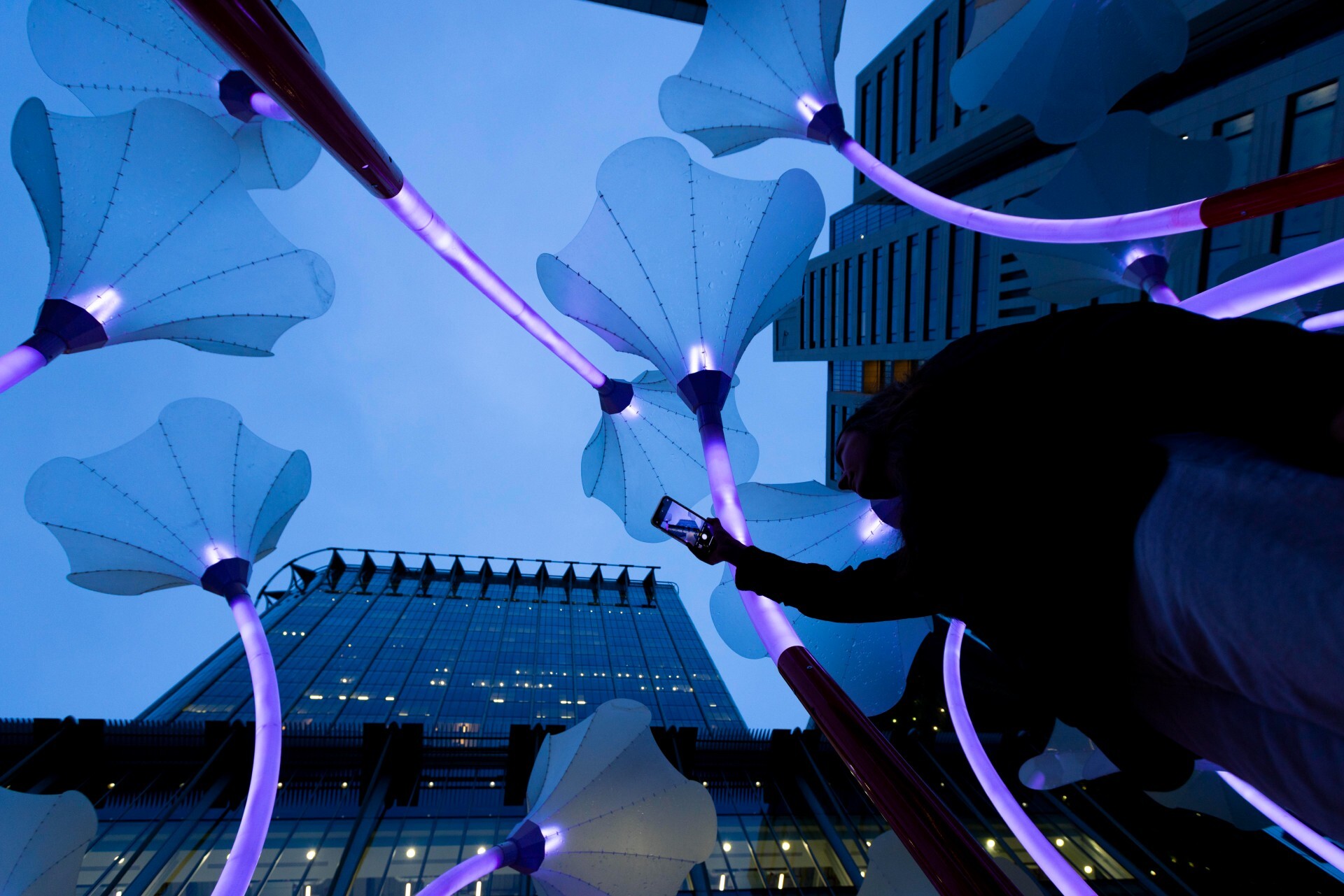 Flower trumpets art installation in the City of London