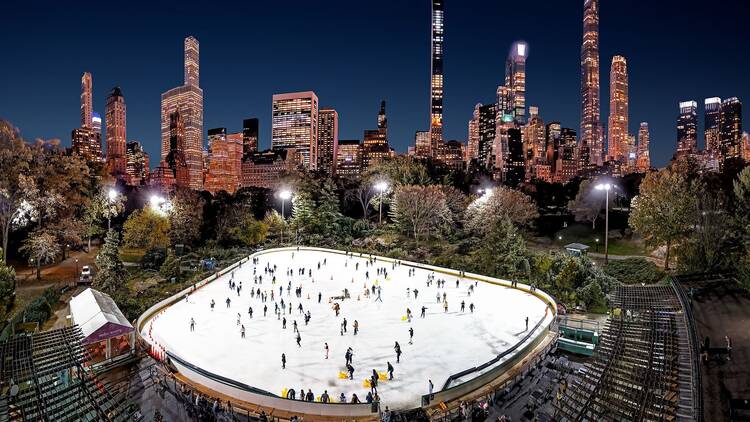 The Wollman Rink with skyline in the background.