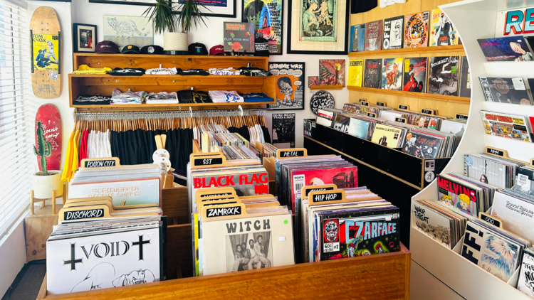 Warmly decorated interior of Poison City Records