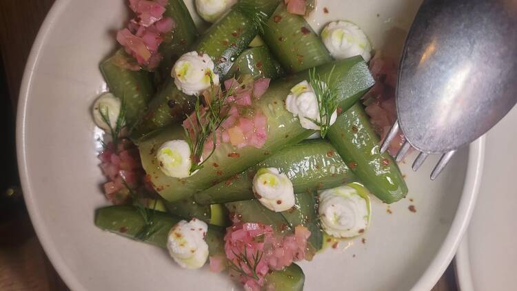 A cucumber salad with goat's curd & fresh dill