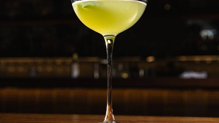 Lime green cocktail.