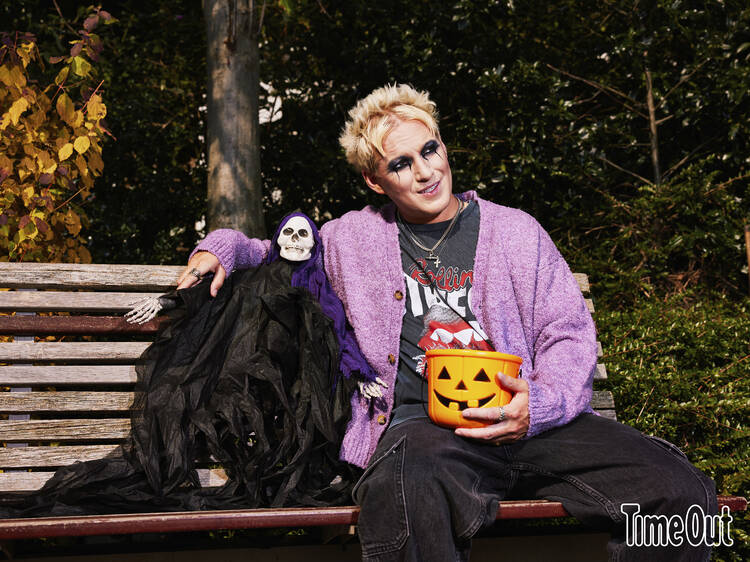 Jamie Laing on a bench