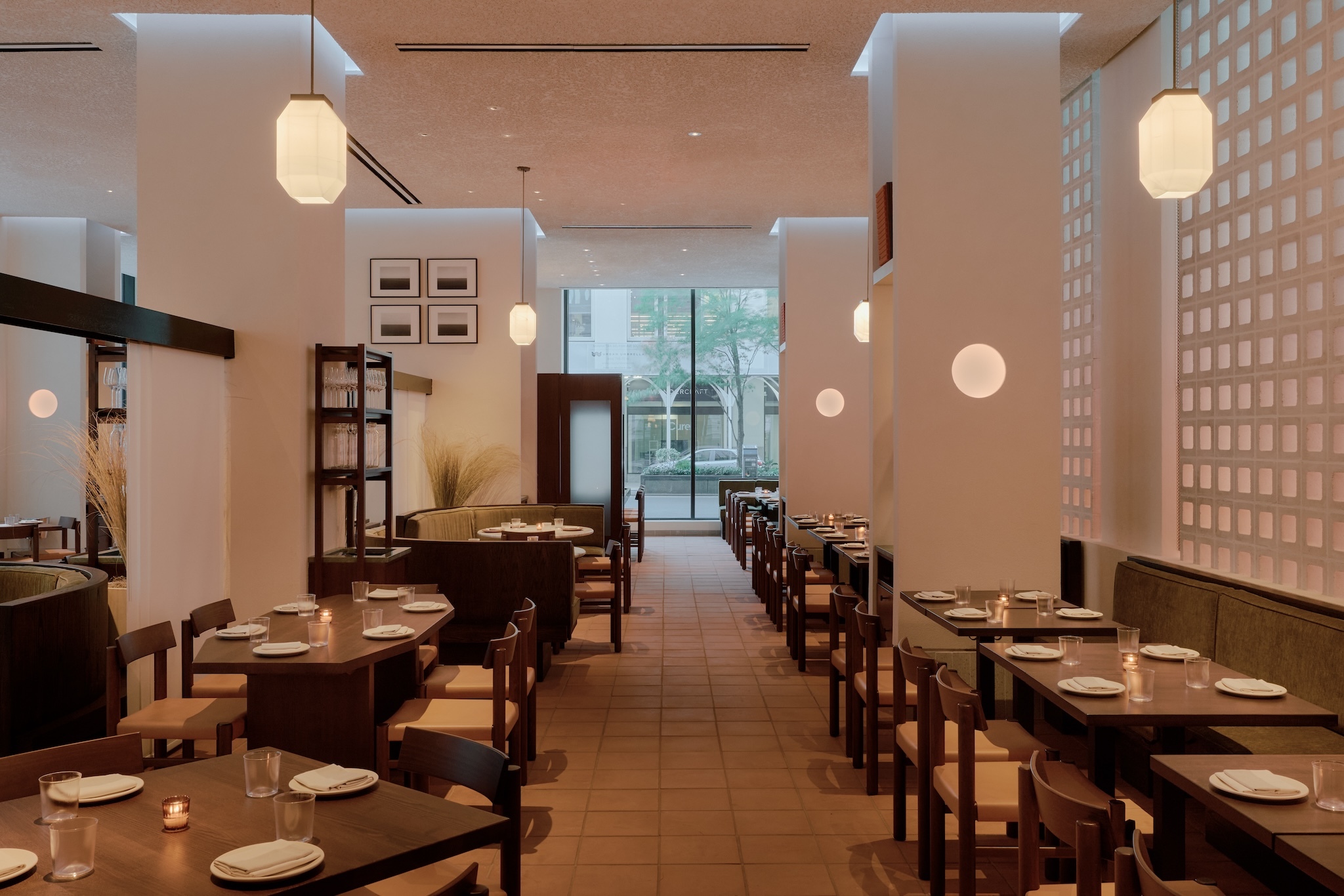 White wall interior with brown chairs