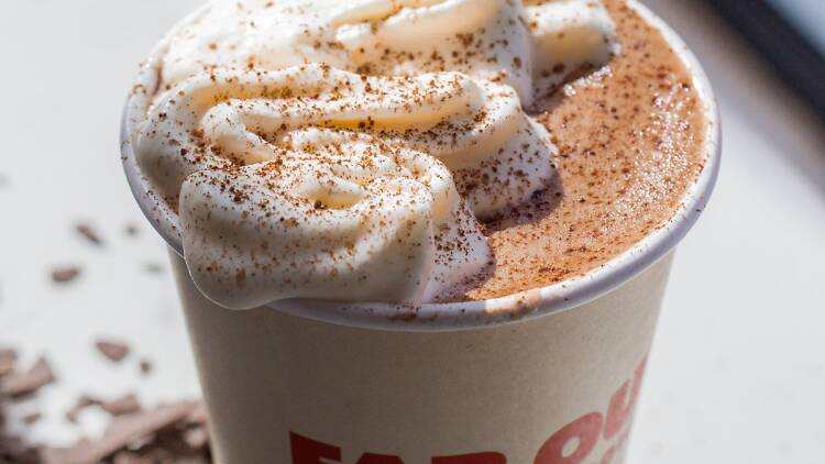 hot choccy at Far Out Ice Cream TOMB