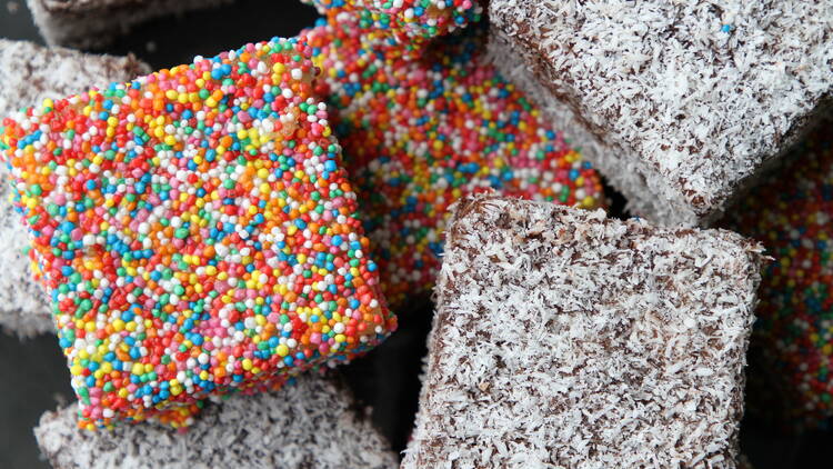 Coconut and sprinkles lamingtons