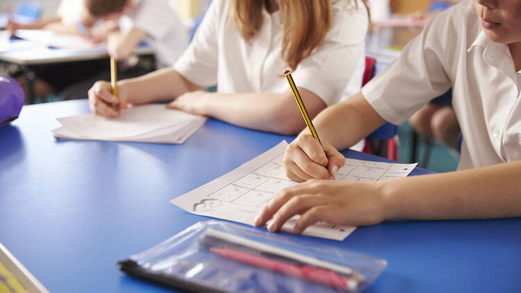 Primary school children working 