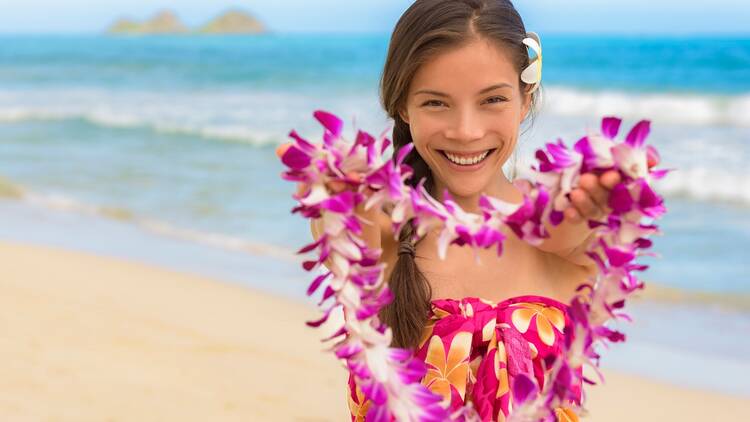 Woman holding a lei