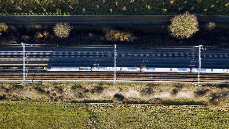 High speed train in the UK from above