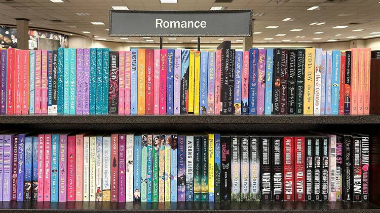 Shelves of romance books at a Barnes & Noble in Troy, Michigan. 