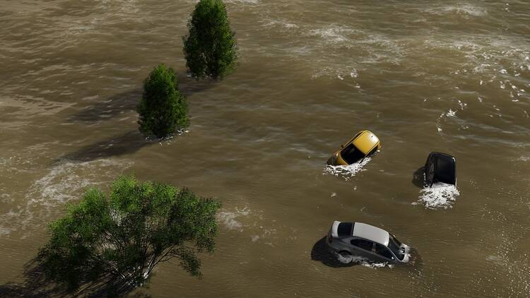 Spain flooding October 2024 showing cars submerged in water