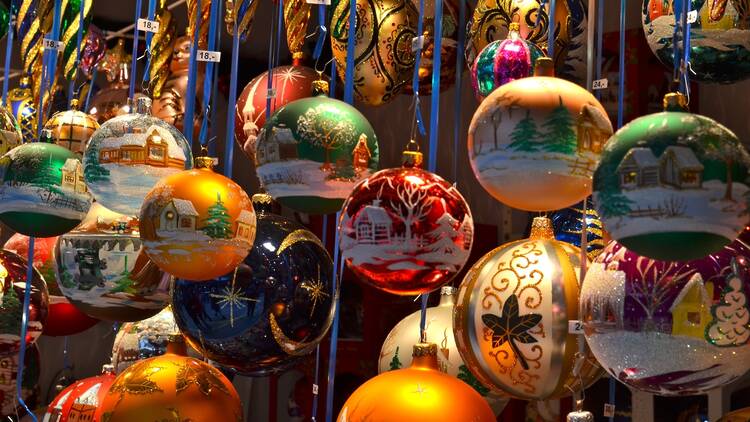 Ornaments at a Christmas market.