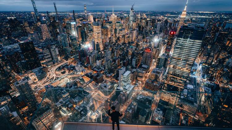 A view at night of Edge at Hudson Yards