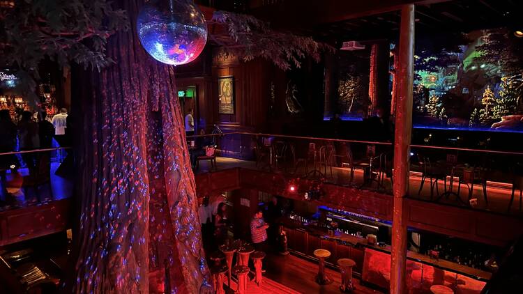 The faux redwood and dance floor at Clifton's Republic