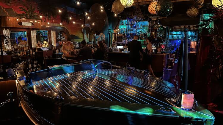 The Chris-Craft boat and bar at Pacific Seas inside Clifton's Republic
