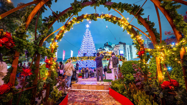 Christmas decorations in Federation Square.