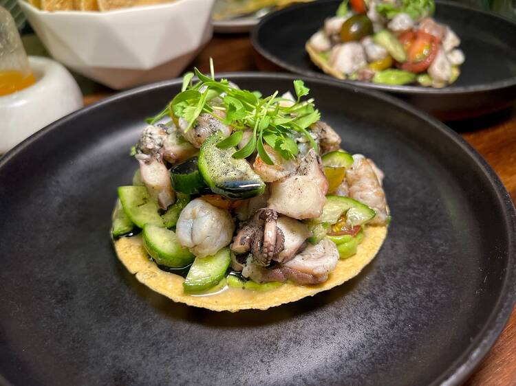 Octopus and shrimp tostada at Ceviche Project