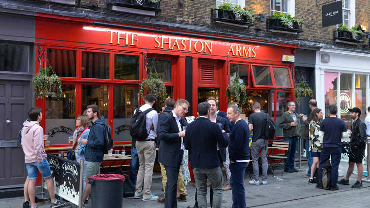 People standing outside the Shaston Arms 