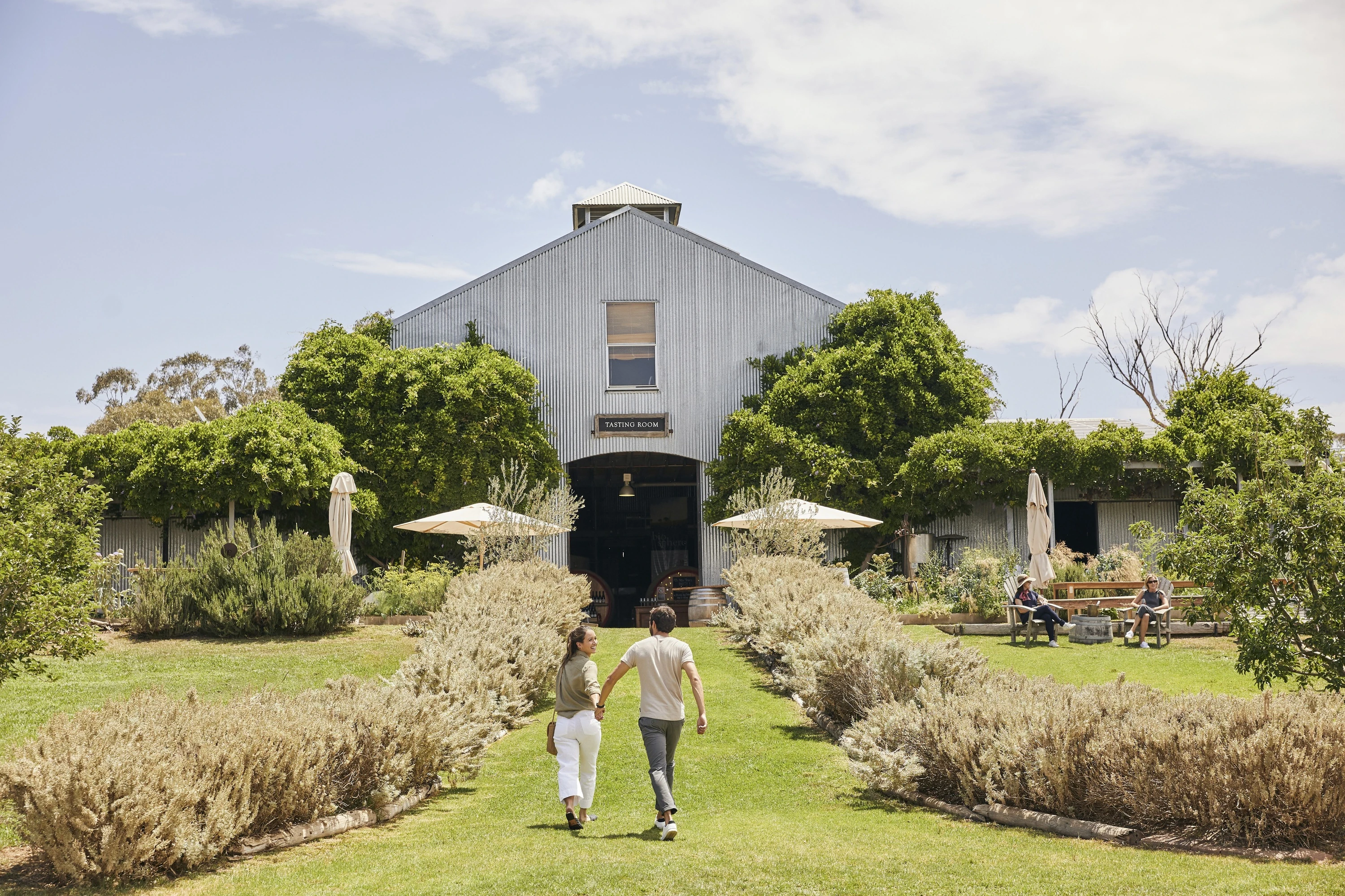 Couple enjoying a visit to Lowe Wines, Mudgee.