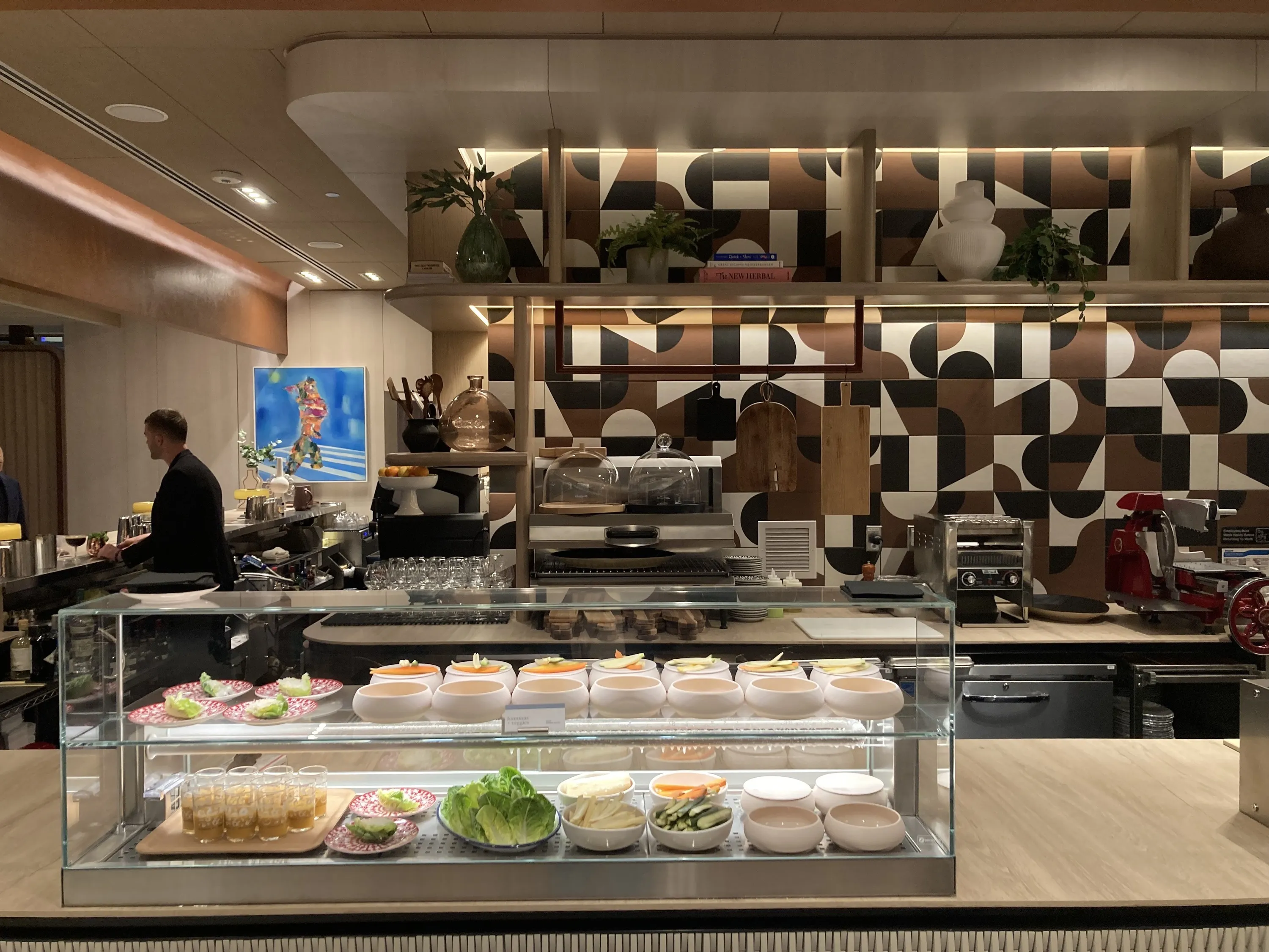 Visitors can order snacks like salad and gazpacho at the counter, where staff will plate them.