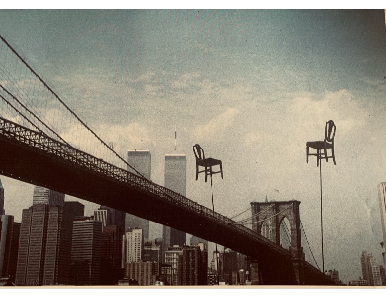 sculptures of two chairs above the ground in 2000