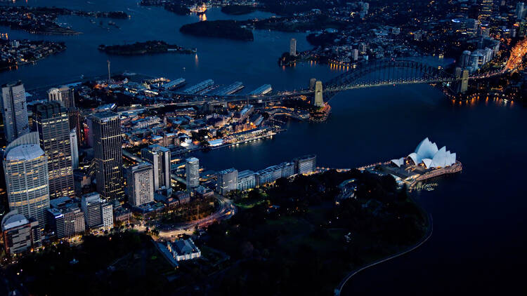 Sydney Harbour aerial just before dawn