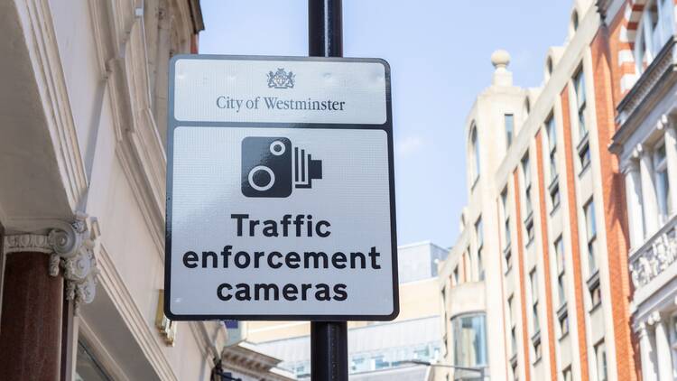 Road sign for a traffic camera in London