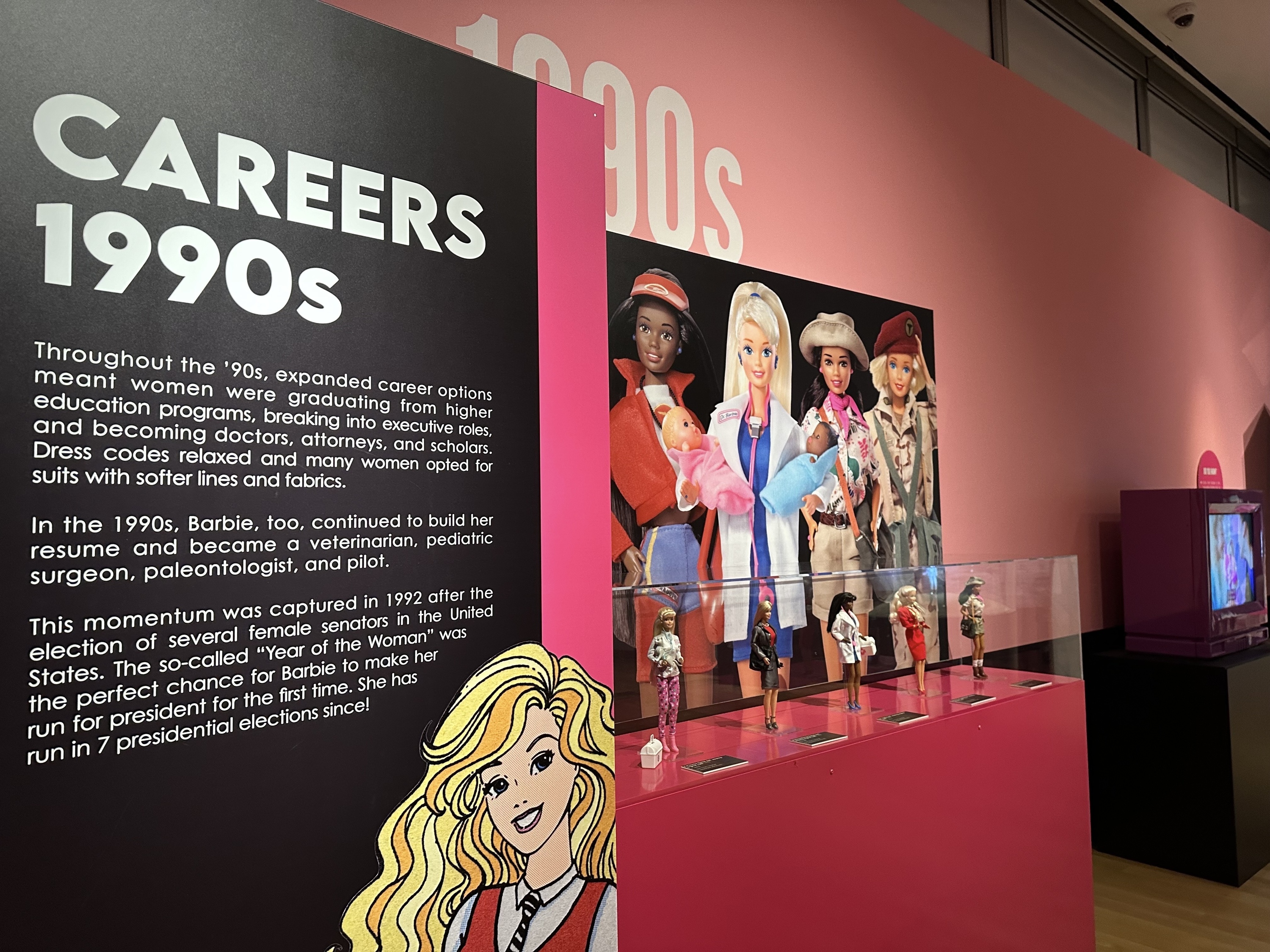 An exhibit section about Barbie's many careers.