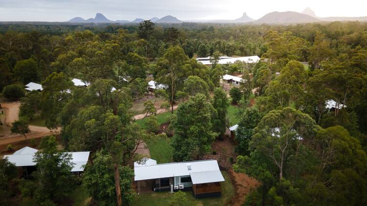 Aerial view of The Crocodile Hunter Lodge in bushland