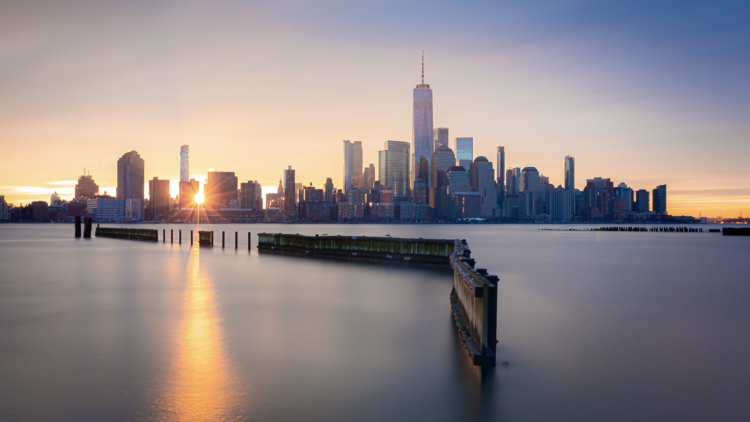 NYC skyline over water