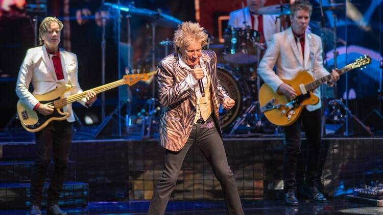 Rod Stewart performing live in Hollywood, Los Angeles