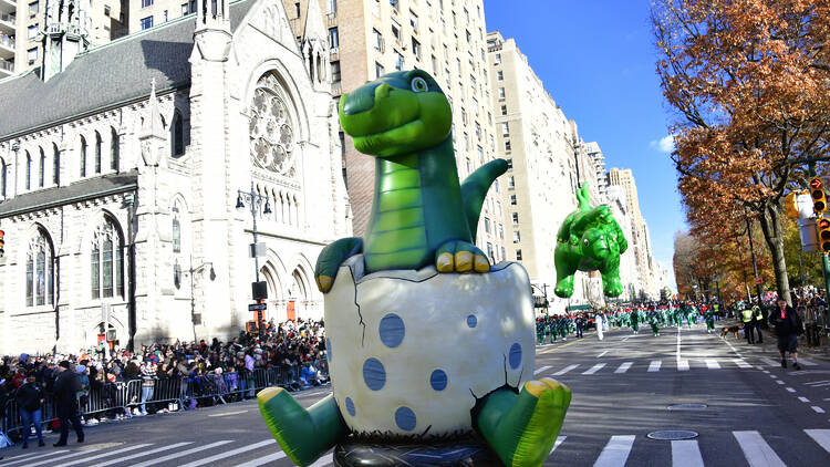 Baby Dino and Sinclair's Dino® by Sinclair Oil Corporation appears during 97th Macy's Thanksgiving Day Parade on November 23, 2023 in New York City. Sinclair Oil, an HF Sinclair brand, & DINO (pronounced DYE-NO), America’s most famous Apatosaurus.