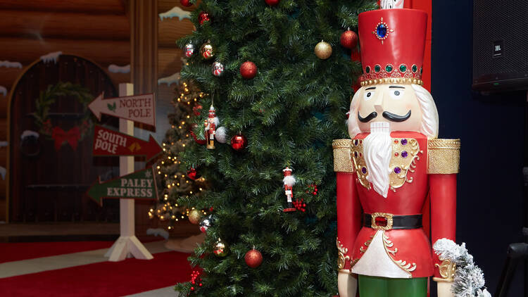 A nutcracker and other holiday decor.