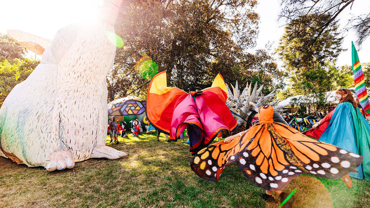 People dressed in butterfly costumes