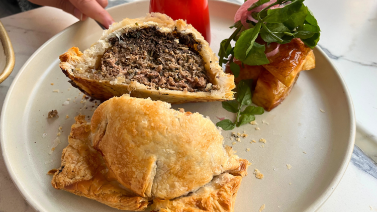 Beef wellington sliced in half