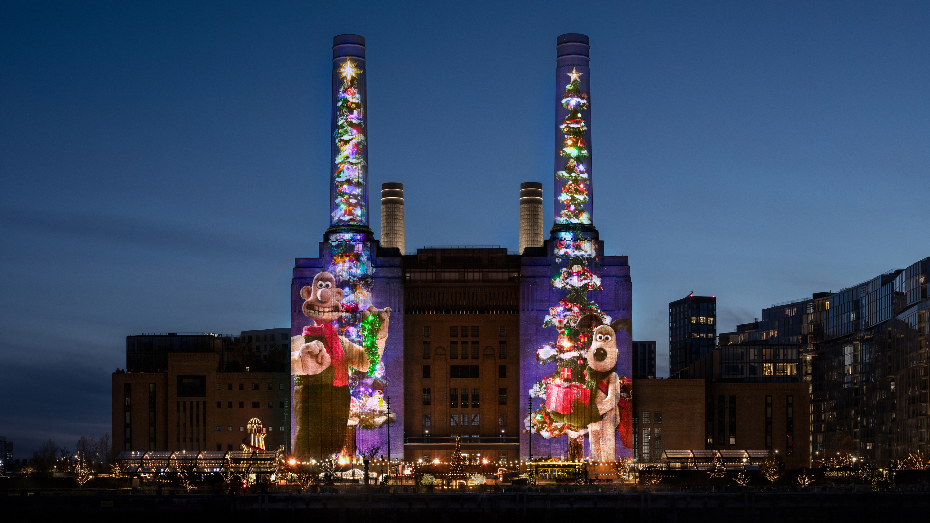 Battersea Power Station has unveiled a massive ‘Wallace & Gromit’ themed Christmas lights display