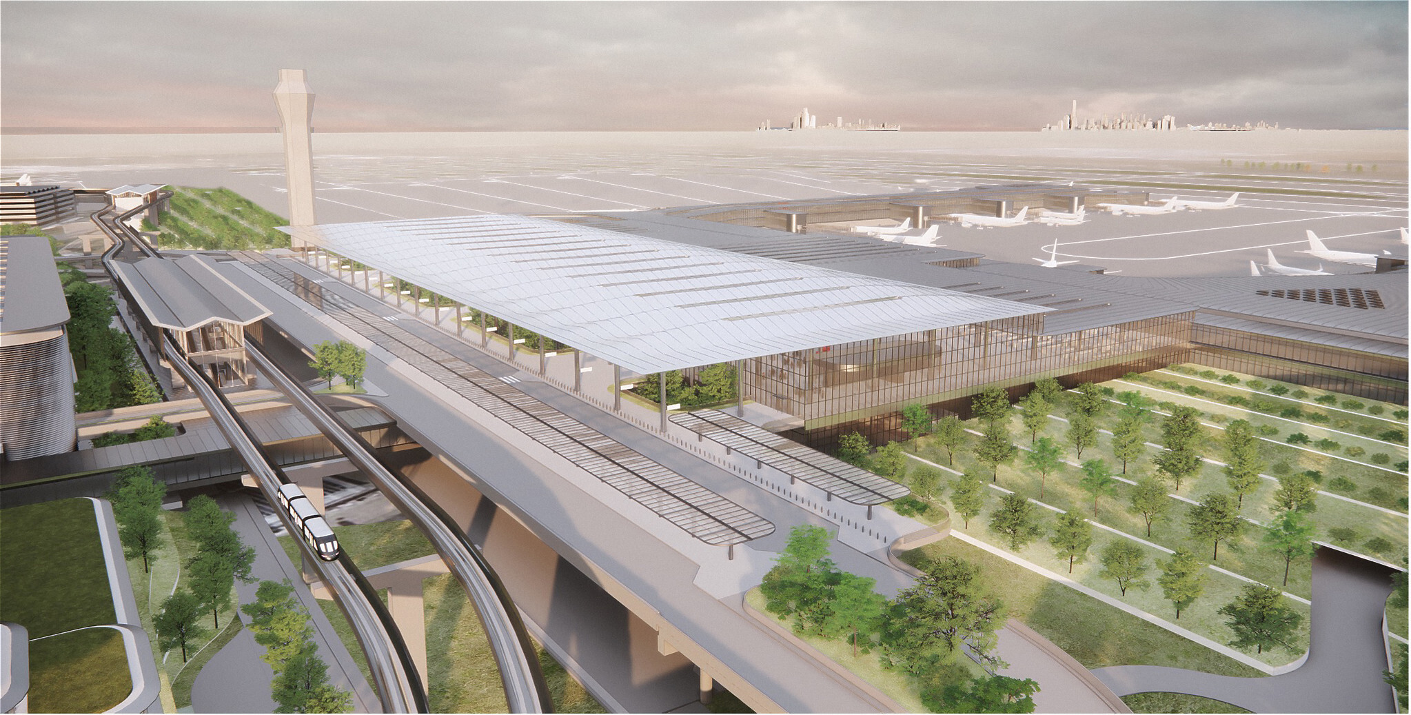 Rendering of the new AirTrain at Newark Airport