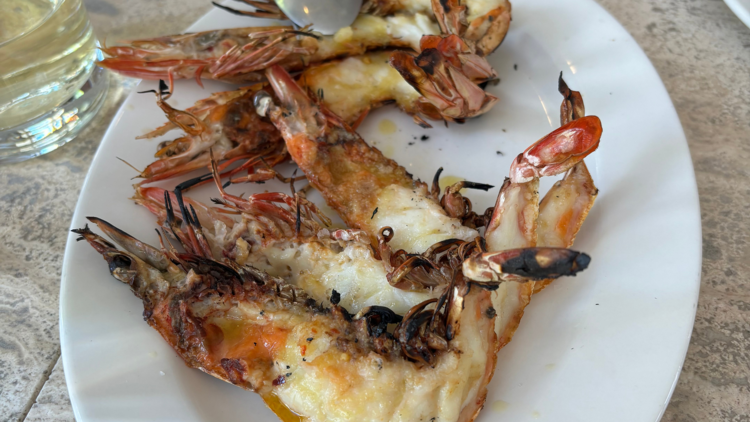 Charcoal-grilled prawns.