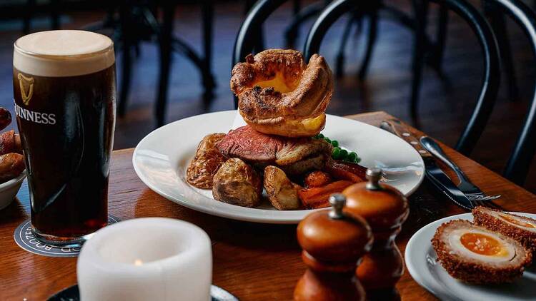 Hearty roast with a Yorkshire pudding and a pint of stout.