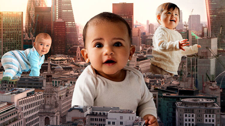 Image of babies over London skyline