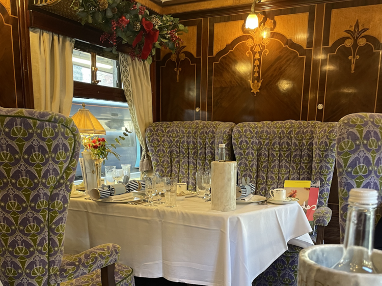 I went on the UK’s most glamorous train – with a five-course Christmas dinner and lovely vintage loos