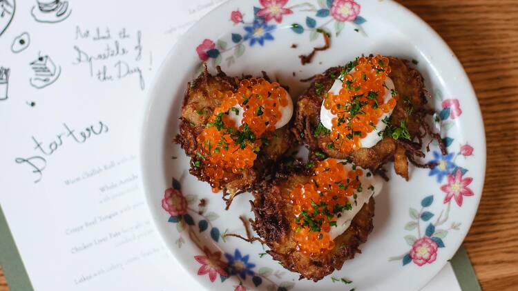  A plate of latkes on a table