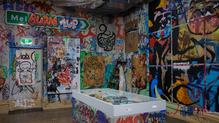 A room emulating a street artists' workshop