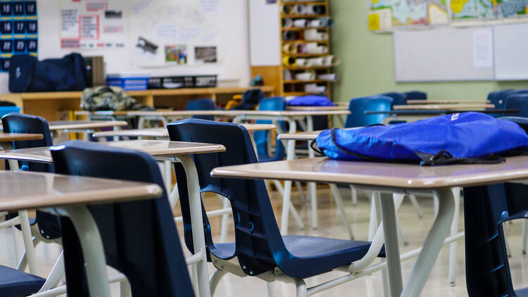 Row of desks at a secondary school